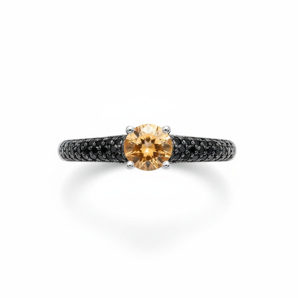 Anello in argento 925 con tormalina arancione vista dall'alto