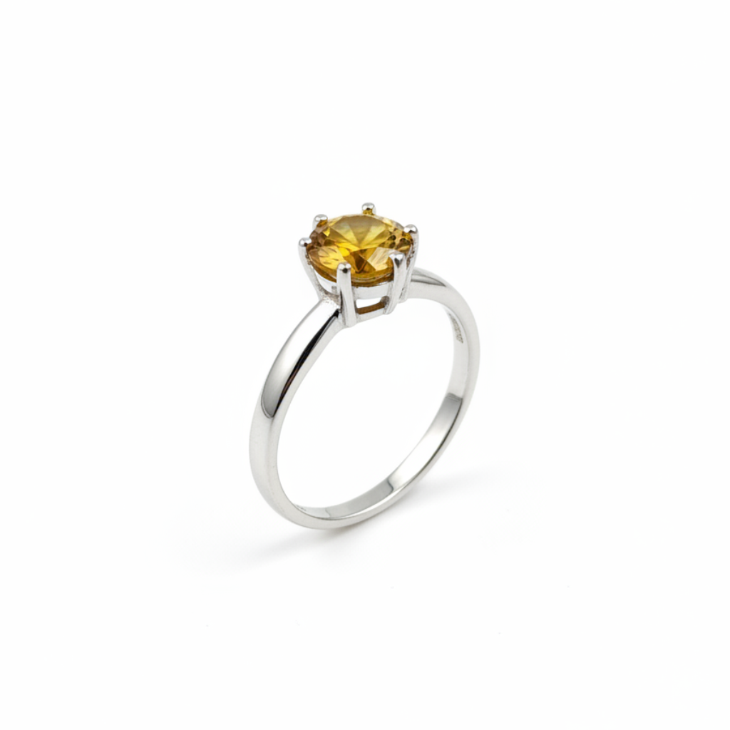 Anello zaffiro giallo solitario - vista angolata