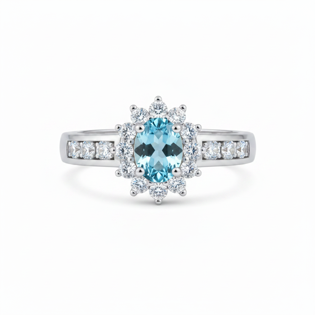 Anello topazio Sky Blue e zirconi - vista frontale