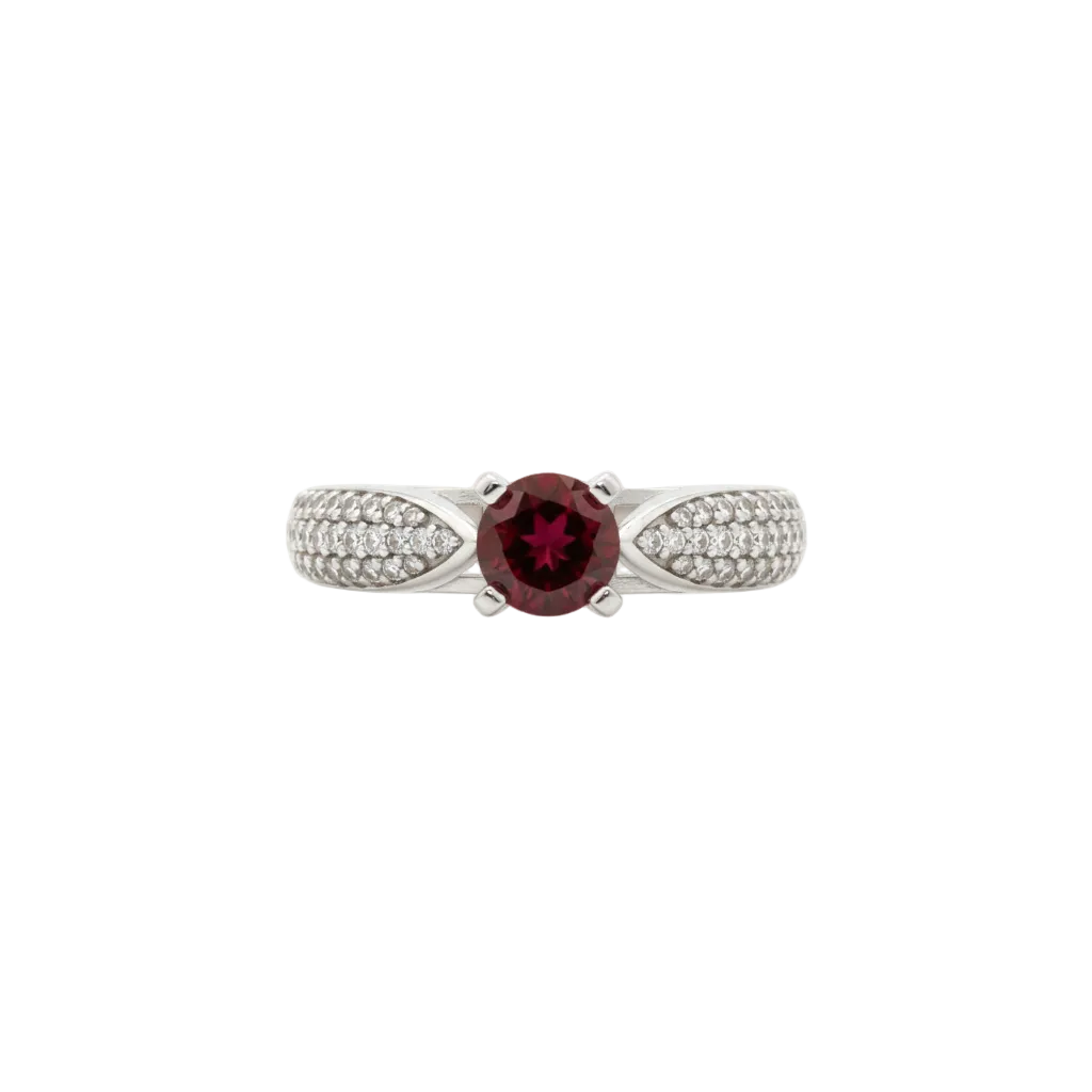 Anello in Argento 925 con Granato Rosso - Vista Frontale