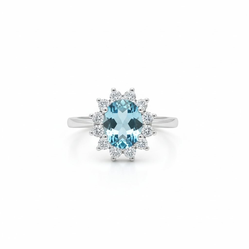Anello in argento 925 con topazio azzurro e zirconi
