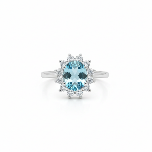 Anello in argento 925 con topazio azzurro e zirconi
