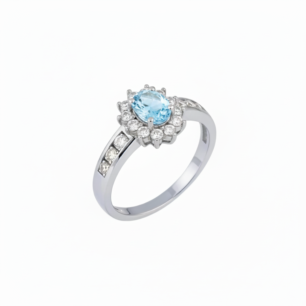 Anello topazio Sky Blue e zirconi - vista angolata