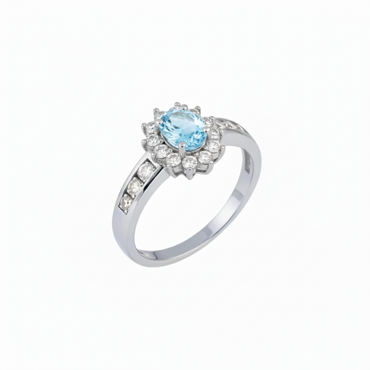 Anello topazio Sky Blue e zirconi - vista angolata