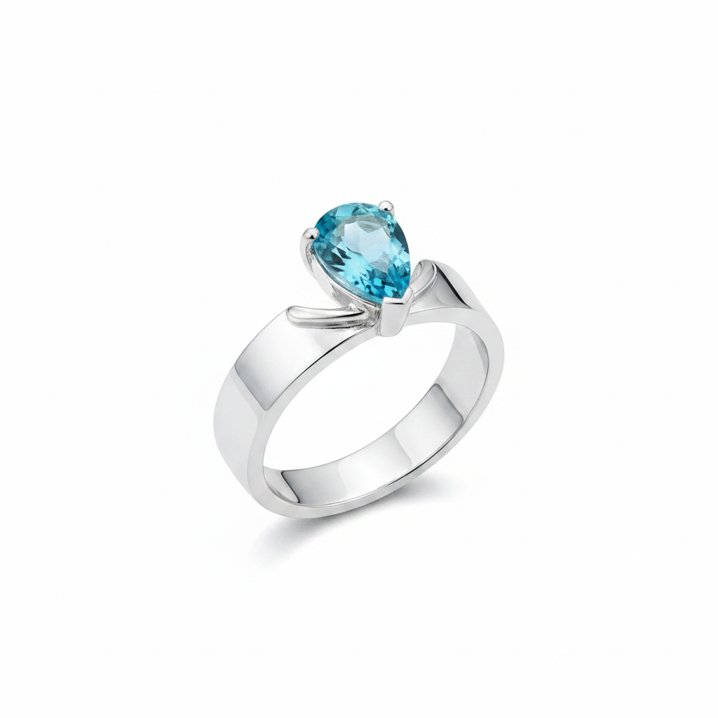 Anello topazio Swiss Blue goccia - vista angolata