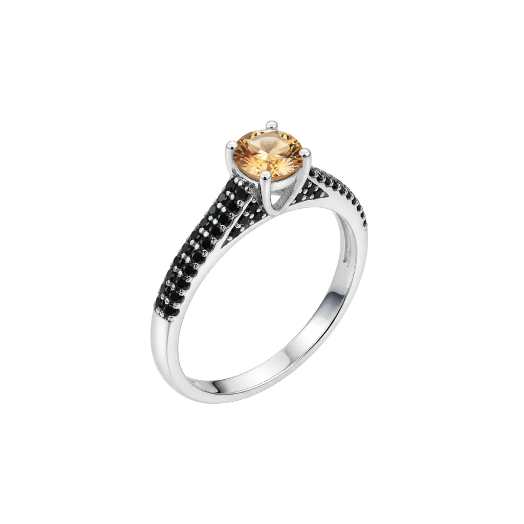 Anello in argento 925 con tormalina arancione vista tre quarti