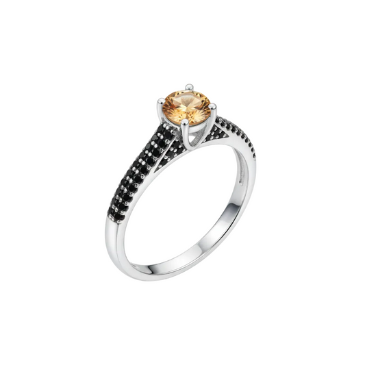 Anello in argento 925 con tormalina arancione vista tre quarti
