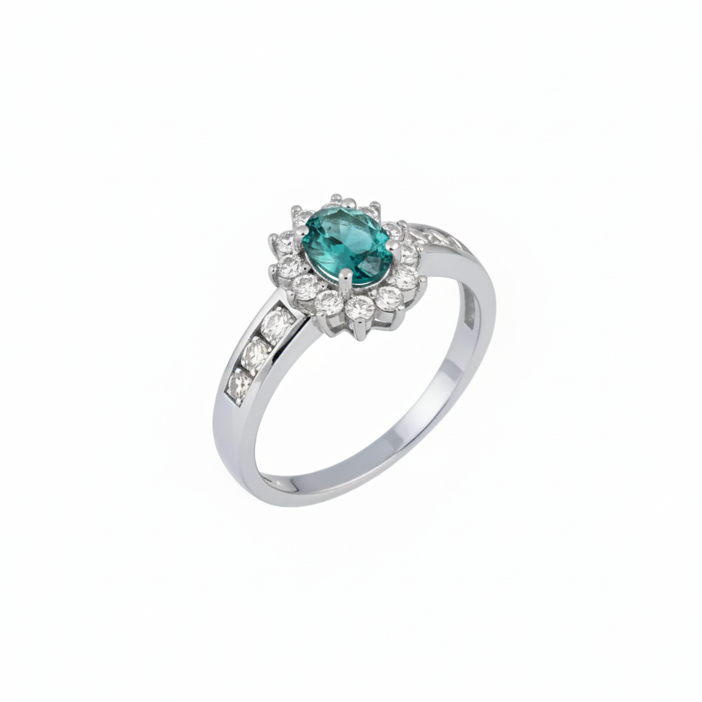 Anello apatite e zirconi - vista angolata