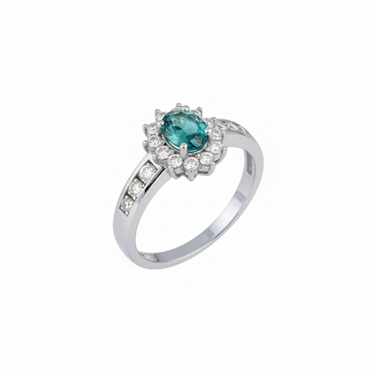 Anello apatite e zirconi - vista angolata