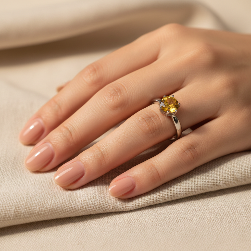 Anello zaffiro giallo solitario - lifestyle