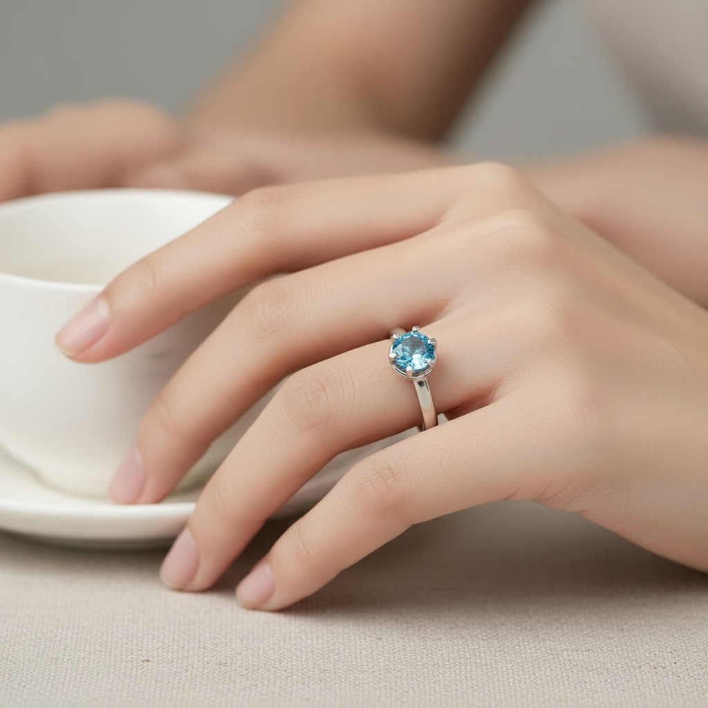 Anello topazio Swiss Blue solitario - lifestyle