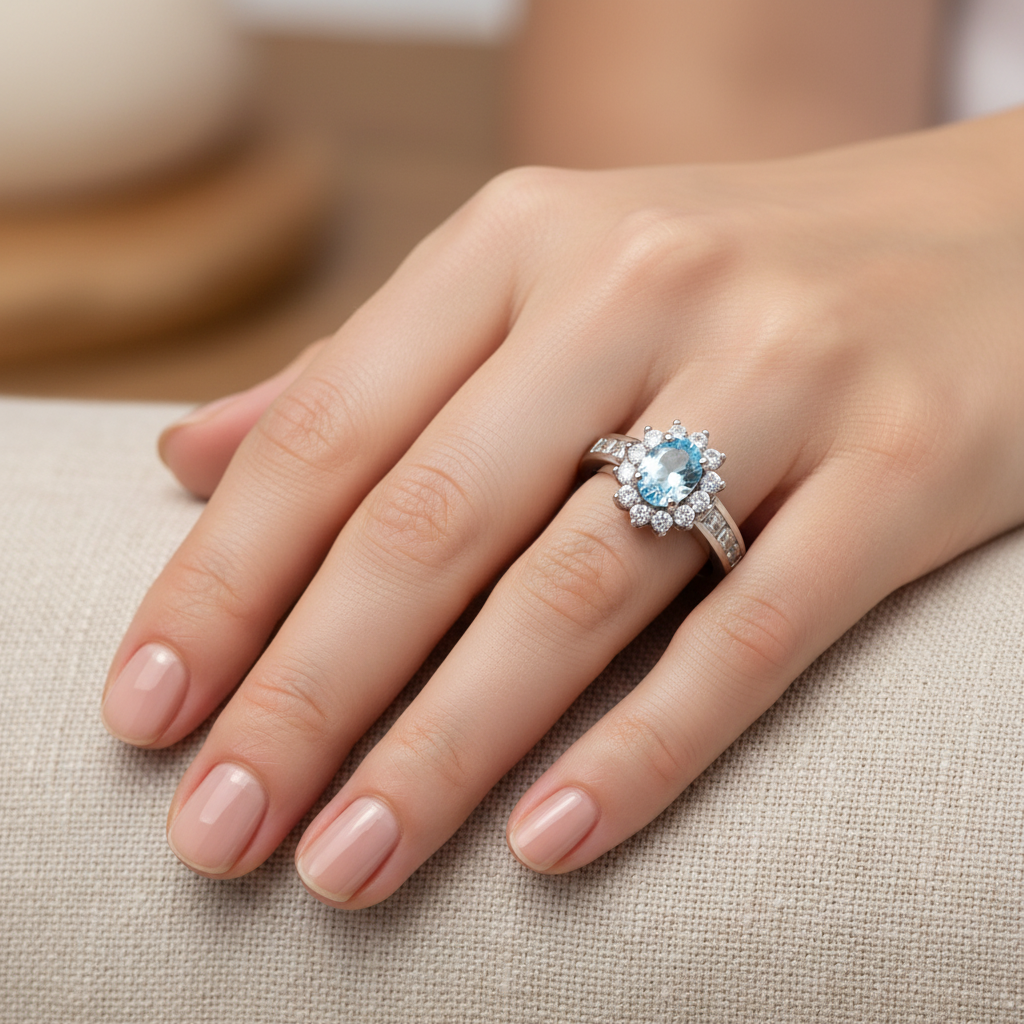 Anello topazio Sky Blue e zirconi - lifestyle