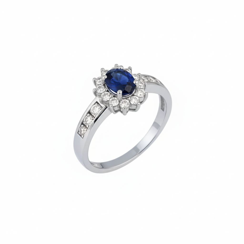 925 silver ring with sapphire and zirconia