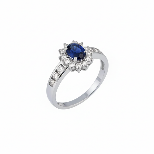 Anello in argento 925 con zaffiro e zirconi