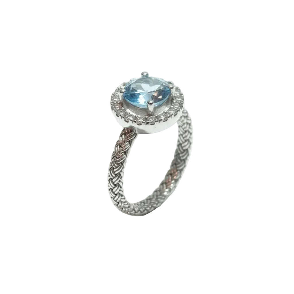 Anello in Argento 925 con Topazio Blu - Vista Tre Quarti Verticale