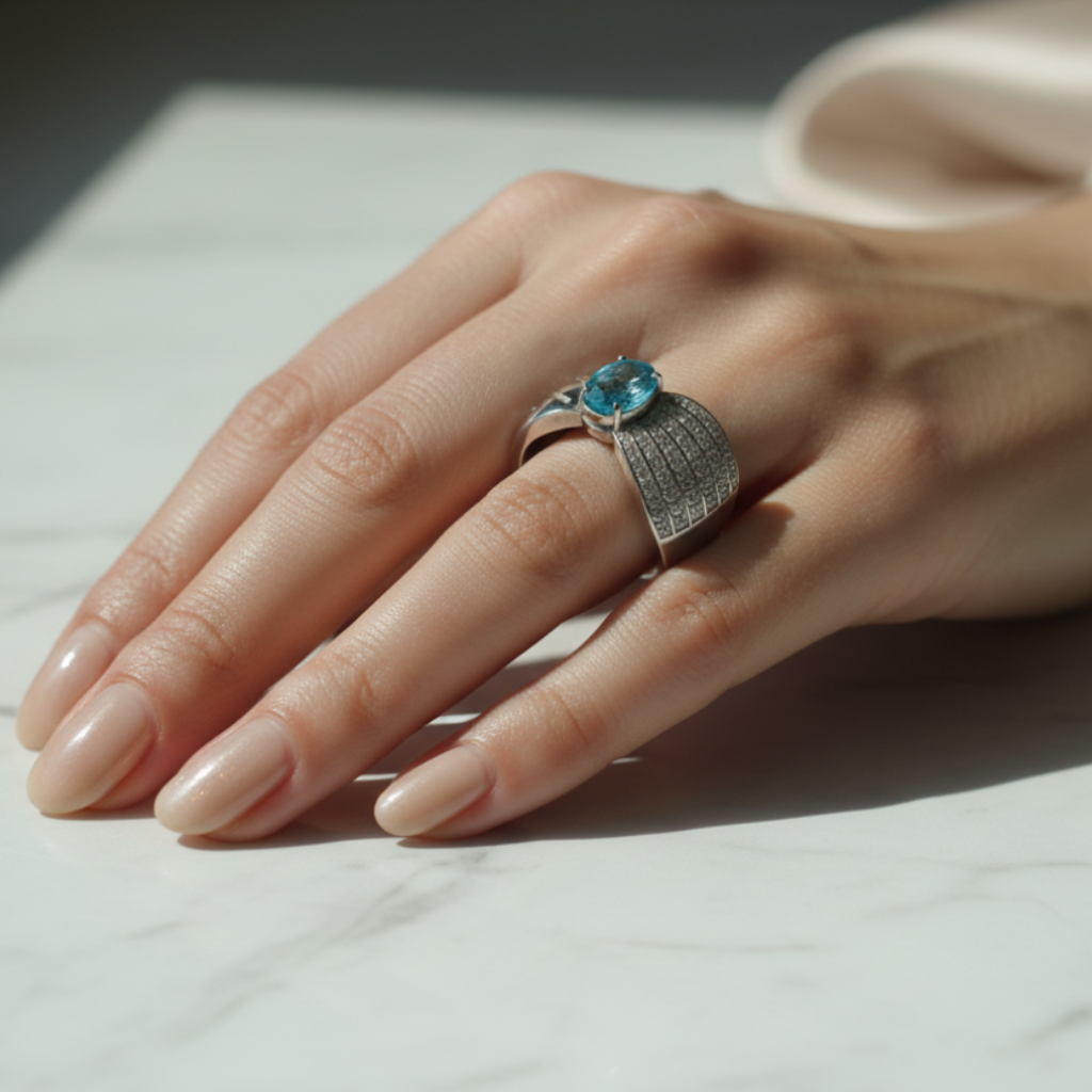 Anello argento 925 apatite blu - lifestyle
