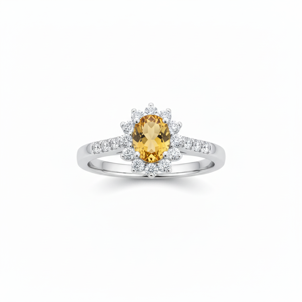 925 silver ring with citrine and zirconia