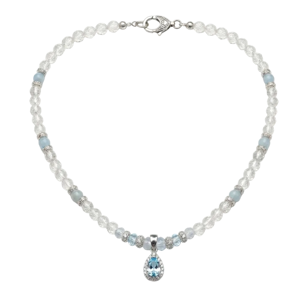 Collana in argento 925 rodiato con quarzo ialino e topazio