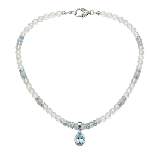Collana in argento 925 rodiato con quarzo ialino e topazio