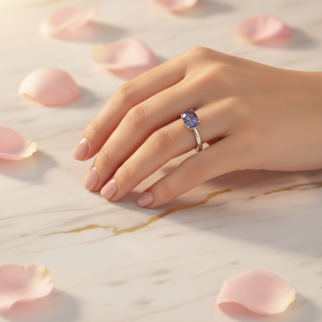 Anello in argento 925 con iolite taglio ovale