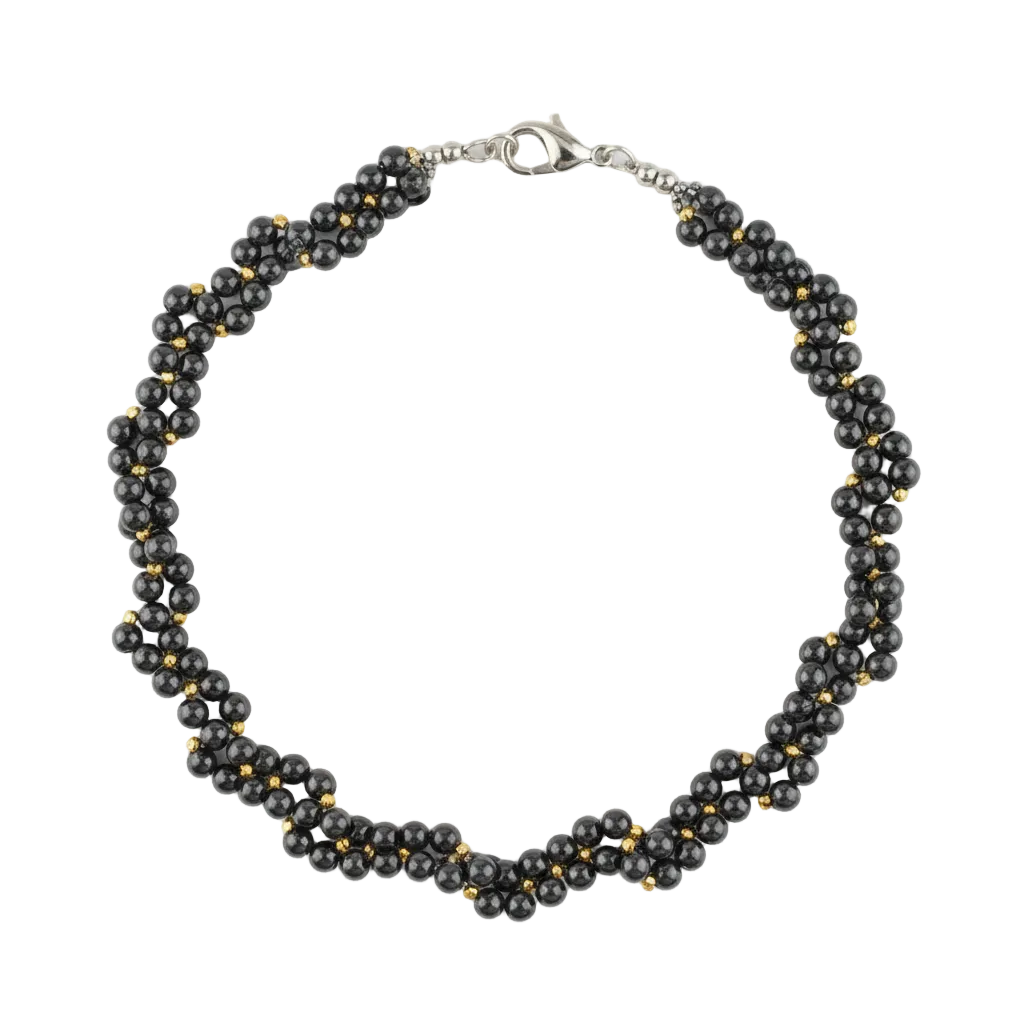 Collana in ematite grigia e ematite oro sfaccettata