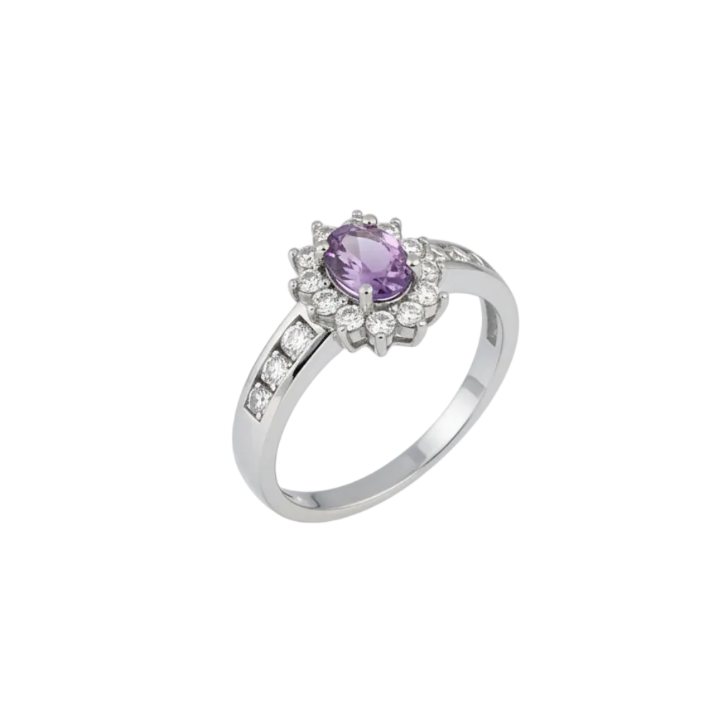 Anello in Argento 925 con Ametista Ovale - Vista Tre Quarti Verticale