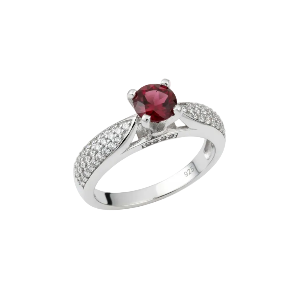 Anello in Argento 925 con Granato Rosso - Vista Tre Quarti