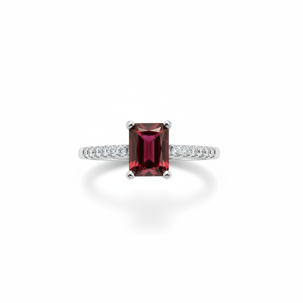 Anello in argento 925 con granato vista dall'alto
