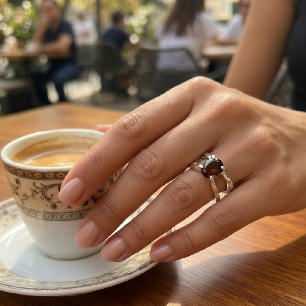 925 silver ring with oval cut brown tourmaline