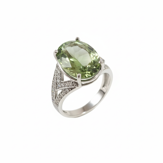 Anello in Argento 925 con Prasiolite - Vista Tre Quarti