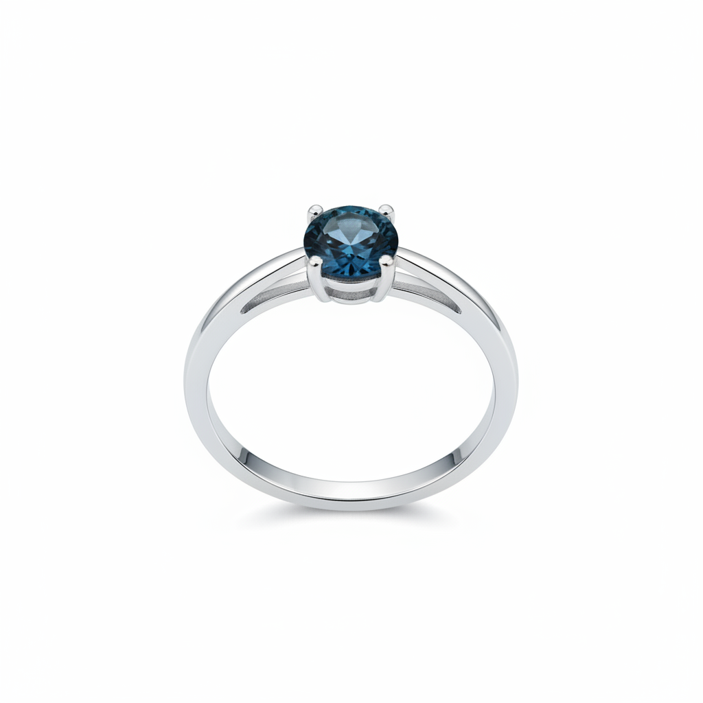 Anello solitario topazio blu London - vista angolata