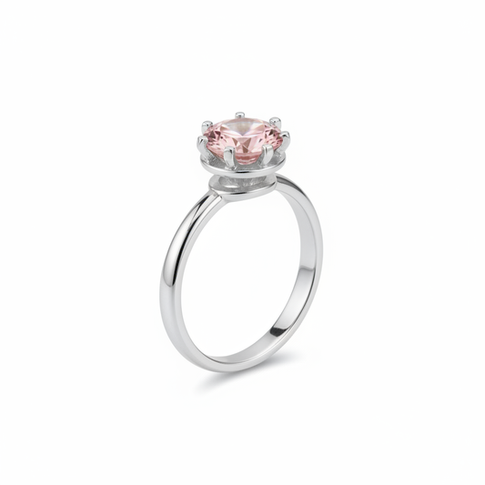 Anello Solitario in Argento 925 con Tormalina Rosa - Vista Tre Quarti