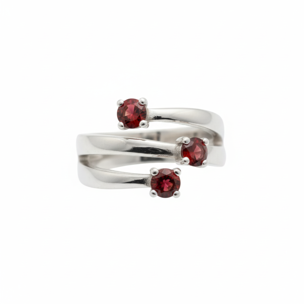 Anello Trilogy Spirale con Granati - Vista Frontale