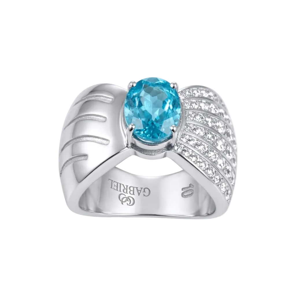 Rhodium-plated 925 silver ring with apatite