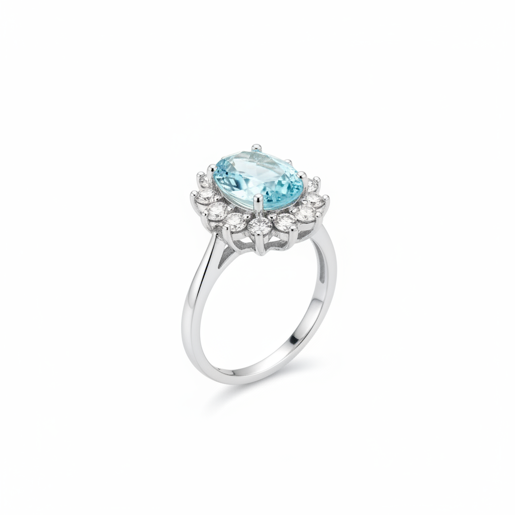 Anello in argento 925 con topazio azzurro e zirconi