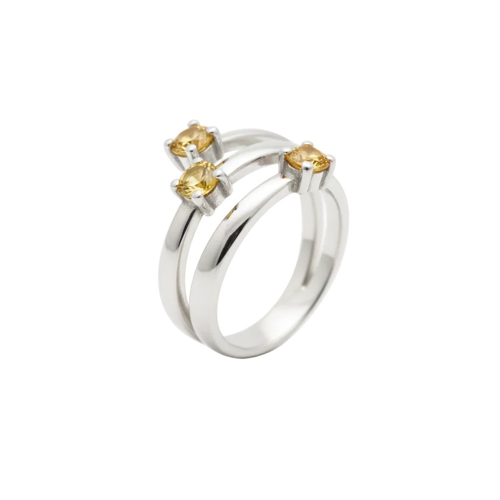 Anello in Argento 925 con Quarzo Citrino - Vista Tre Quarti