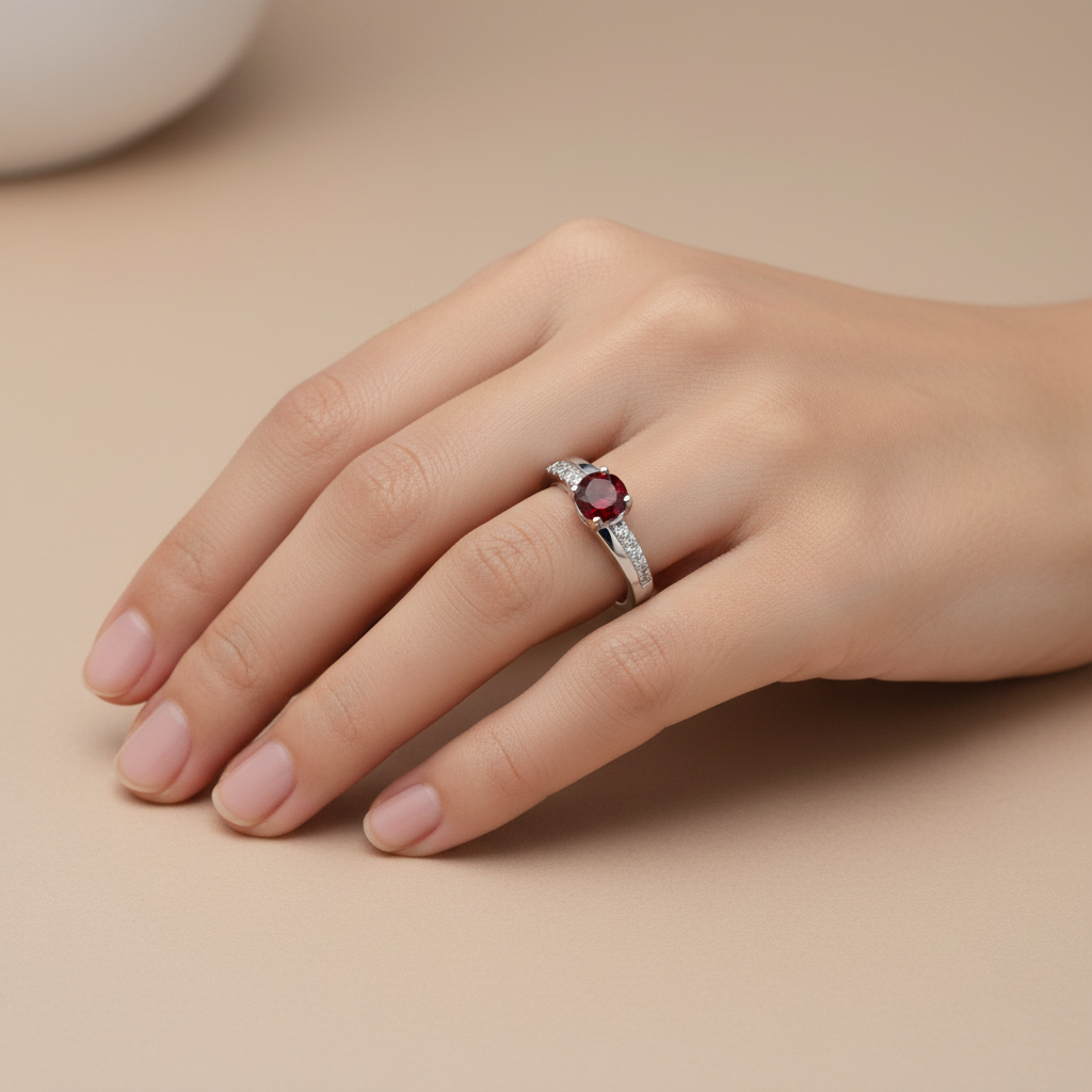 Anello con granato indossato - lifestyle
