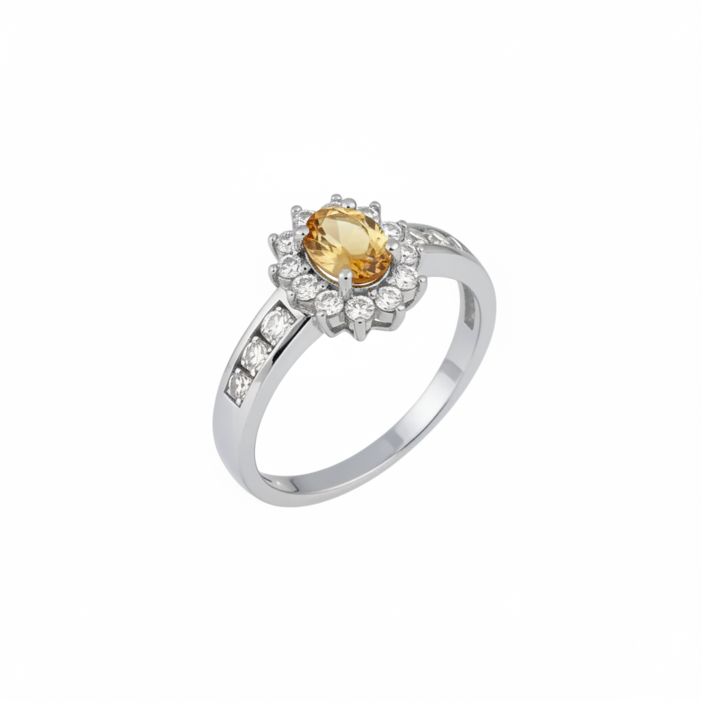 925 silver ring with citrine and zirconia