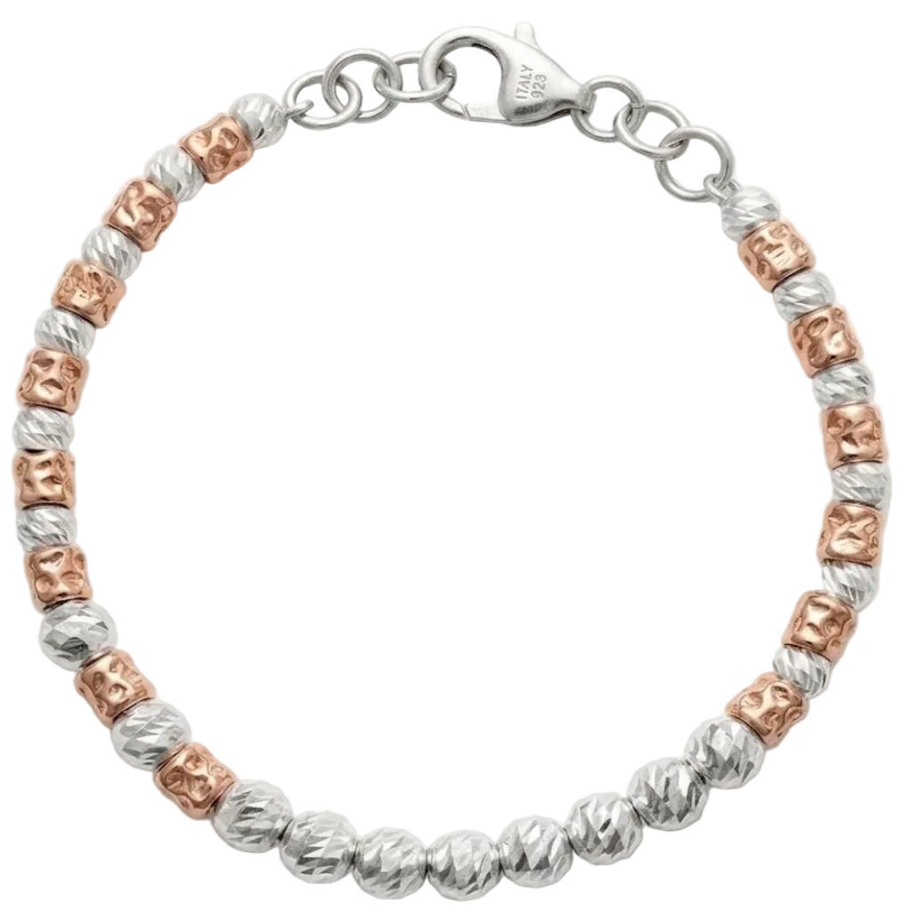 Bracciale in argento 925 bicolore con sfere diamantate