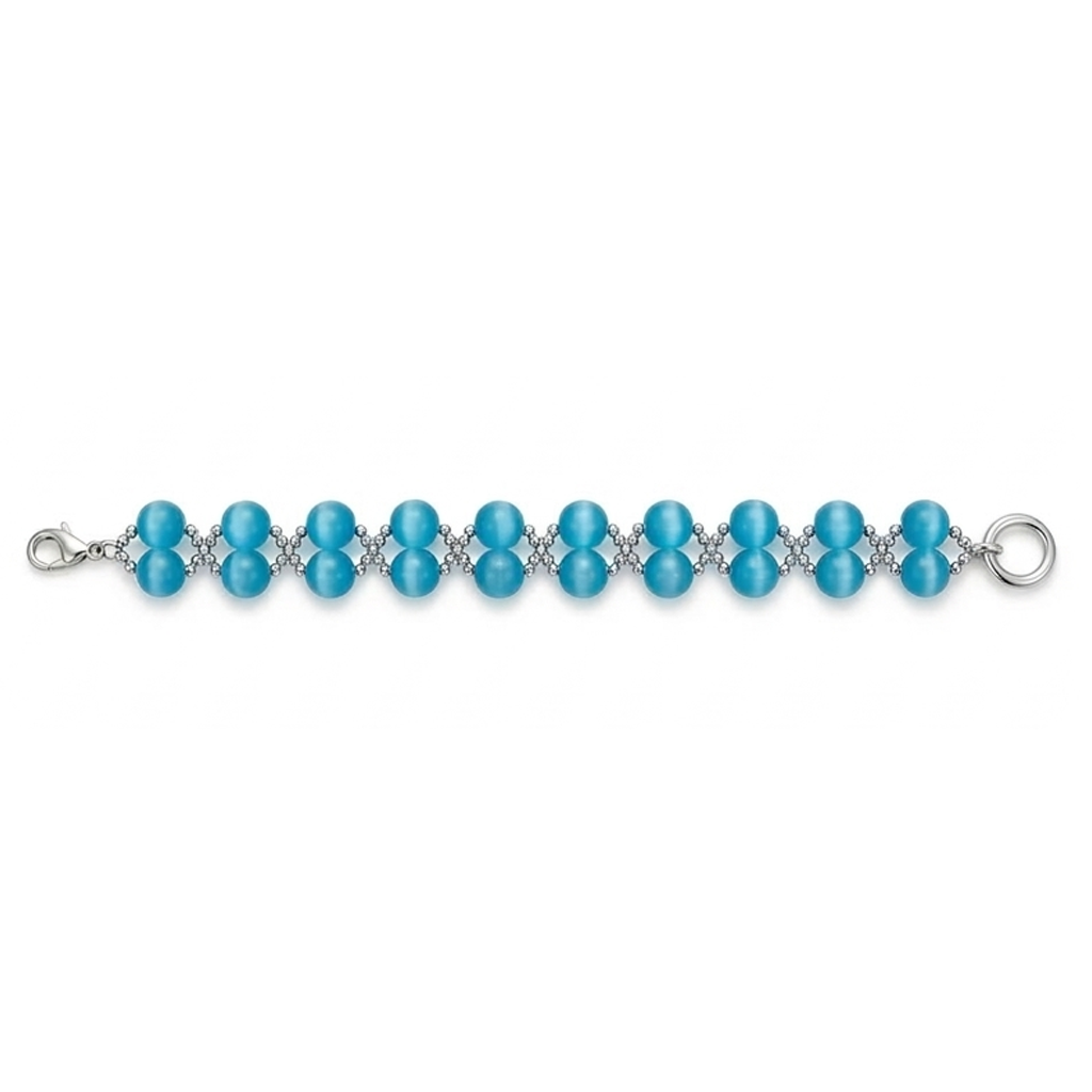 Double-strand bracelet in blue cat's eye with 925 silver