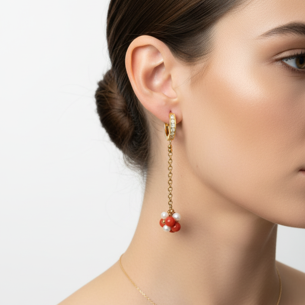 Orecchini corallo perle lifestyle — Gabriel Milano