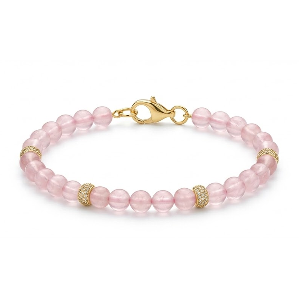 Peach moonstone bracelet with pavé spacers in gold-plated 925 silver